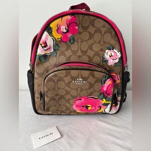 COACH Court Backpack in Signature Canvas with Vintage Rose Print